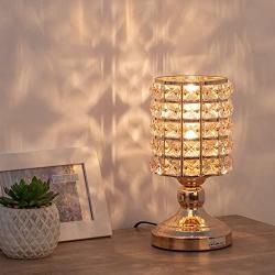 HAITRAL Gold Crystal Table Lamp - Small Decorative Bedsides Lamp with Crystal Lamp Shade Gold Night Lamps for Bedroom, Living Room, Kitchen, Dining Room, Dorm (HT-BD025)