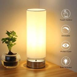 Touch Control Table Lamp Bedside Minimalist Desk Lamp Modern Accent Lamp Dimmable Touch Light with Cylinder Lamp Shade Night Light Nightstand Lamp for Bedroom Living Room Kitchen, E26 Bulb Included