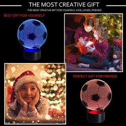 Soccer Night Light for Boys, Ticent Football 3D Illusion Lamps for Kids Bedroom Decors, 7 Color Touch Switch Cool Gifts for Girls Birthday Christmas Holidays