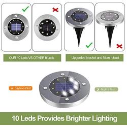 DUUDO Solar Ground Light, Upgraded 10 LED Garden Pathway Outdoor Waterproof in-Ground Lights, Disk Lights (Cold White, 8 Packs)