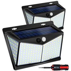 Solar Lights Outdoor 208 LED ，Solar Motion Lights Outdoor，3 Optional Modes Wireless Motion Sensor Light with 270°Wide Angle, IP65 Waterproof, Easy-to-Install Garden, Front Door, Yard, Garage-2Pack