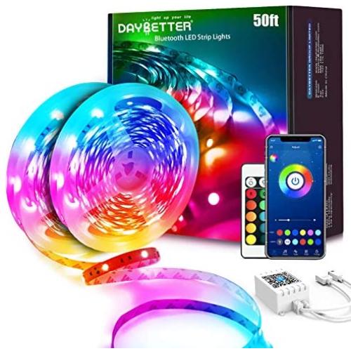 50ft Daybetter Smart Bluetooth Led Lights,2 Rolls of 25ft Led Strip Lights Kits with Remote, App Control Timer Schedule Led Music Strip Lights,Color Changing Sync Led Lights for Bedroom