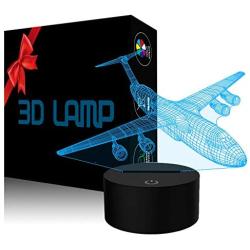 YKLWORLD Airplane Night Light 3D Plane Illusion Lamp 7 Color Changing Touch Control with USB Cable LED Fighter Toy Table Desk Decor Lamps for Men Boys Kids Christmas Birthday Gifts