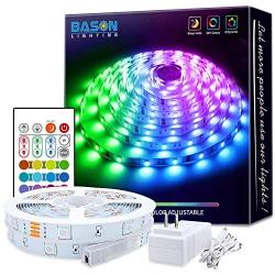 Bason Led Strip Lights, Led Lights for Bedroom 32.8ft with Remote Control and 24V Power Supply, SMD 5050 Led Color Changing Lights for Room, Kitchen, Indoor Decoration, 4096 DIY Color.