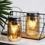 Mason Jar Lights Hanging, Cordless Lanterns for Patio, Battery Operated Tabletop Lamp with LED Bulb, Outdoor Indoor Decor for Garden Camping Picnic Party Fireplace Hallway Stairs (2 Amber-No Timer)