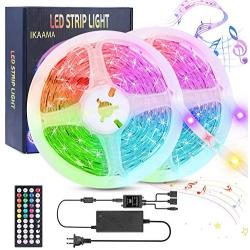 LED Strip Lights 50FT, Music Sync RGB Color Changing Led Strip Lights 5050 LED Lights, with 44 Keys IR Remote and 12V Power Supply, LED Rope/Tape Lights for Bed Room/TV/Kitchen/Party, Non-Waterproof