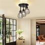 HMVPL Semi Flush Mount Ceiling Light, 3-Lights Industrial Close to Ceiling Light Fixtures, Iron Cage Pendant Light for Kitchen Island Dining Room Hallway Bedroom