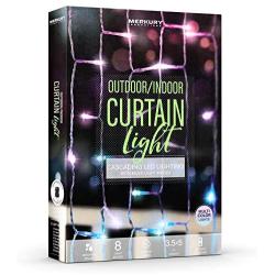 Merkury Innovations Indoor/Outdoor Weatherproof Cascading Curtain Lights with Flashing Modes, Battery-Operated LED Lighted Backdrop Curtain for Bedroom, Wedding, Decoration, or Christmas (Multicolor)