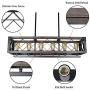 Beuhouz 37.8'' Long Wood Chandelier Light for Kitchen Island, Metal Farmhouse Dining Room Lighting Rectangle Rustic Chandelier Billiard Light 6 Lights Edison E26 8001A