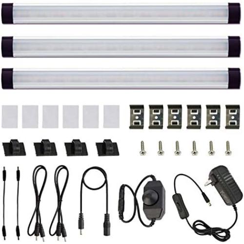 AIBOO Dimmable LED Under Cabinet Lighting Under Counter LED Light Bar Linkable Kit with Rotary Dimmer Switch Kitchen,Counter Showcase,Shelf Lighting 3 Panel Kits 9W (Warm White)