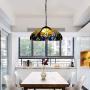 LITFAD LED Pendant Lighting 4 Light Dome Pendant Light Tiffany Victorian Stained Glass Drop Light Ceiling Hanging Light for Restaurant Living Room Bedroom Hotel - Yellow