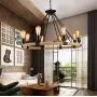 NOXARTE Black Chandelier Hemp Rope Wagon Wheel Pendant Light Retro Lighting Fixture for Dining Room Living Room 8-Light