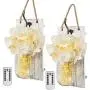 Mason Jar Sconces Wall Decor with Remote Control LED Fairy Lights, Farmhouse Rustic Wall Decor with Bronze Retro Hooks, Silk Hydrangea Design for Home Decorations Set of Two