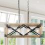 Farmhouse Kitchen Island Lighting, 4-Light Wood Hanging Light Fixture, Rectangular Chandelier for Dining Rooms, 27.5”L x 10”H