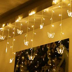 Decorman Curtain Lights 48 LED USB Powered 8 Modes Waterproof Window Curtain String Lights with 10 Butterflies Twinkle Lights for Christmas Holiday Party Room Decoration (Warm White)