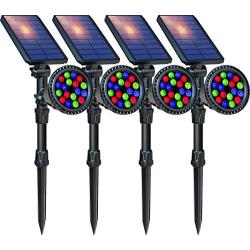 DBF Multicolor Solar Lights Outdoor, Upgraded 18 LED Waterproof Solar Landscape Spotlights Color Changing Auto/Lock Solar Powered Lighting for Garden Yard Pathway Pool Decorative, Pack of 4 (7 Color)
