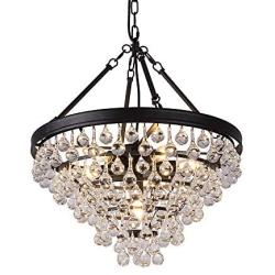 Wellmet Crystal Chandelier, Modern Farmhouse 6 Lights Tiers Crystal Light, Rustic Hanging Ceiling Pendant Lighting Fixture for Foyer, Bedroom, Living Dining Room, Entryway, Kitchen Island, 20”Dia