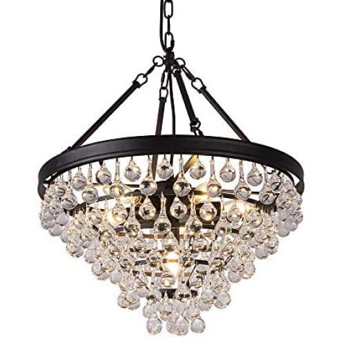 Wellmet Crystal Chandelier, Modern Farmhouse 6 Lights Tiers Crystal Light, Rustic Hanging Ceiling Pendant Lighting Fixture for Foyer, Bedroom, Living Dining Room, Entryway, Kitchen Island, 20”Dia