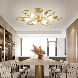 APBEAMLighting Sputnik Ceiling Light Mid Century Gold Chandelier for Bedroom Living Room and Dining Room 6 Lights