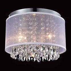 MO&OK Modern Mini Chandelier Net Yarn Drum White Crystal Ceiling Light 3 Light for Bedroom