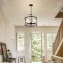 LHLYCLX 3 - Light Lantern Geometric Chandelier, Farmhouse Drum Pendant Lighting Fixtures (Black)