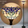 Tiffany Floor Lamp Torchiere Up Lighting W12H66 Inch White Blue Stained Glass Baroque Lampshade Antique Standing Iron Base 1E26 Foot Switch S003B WERFACTORY Lamps Living Room Home Office Decoration