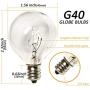 25Ft String Lights, G40 Outdoor Patio String Lights with 27 Clear Globe Edison Bulbs (2 Spare), Globe String Lights for Indoor/Outdoor Commercial Decor, 25 Hanging Sockets, 5 Watt/E12 Base- White Wire