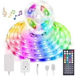 Music Sync LED Strip Light -Wixann 40FT RGB Color Changing Dimmable LED Strip Lights Kits with 44 Key RF Remote, SMD 5050 12V Flexible Led Tape Lights for Bedroom,Living Room,Kitchen TV or Party