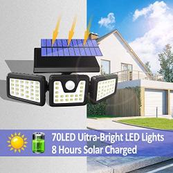 Solar Lights Outdoor Motion Sensor, 3 Adjustable Heads Solar Motion Sensor Light Outdoor, IP65 Waterproof Security Lights 270° Wide Angle Flood Lights for Porch Garden Patio Yard Garage, 2 Pack