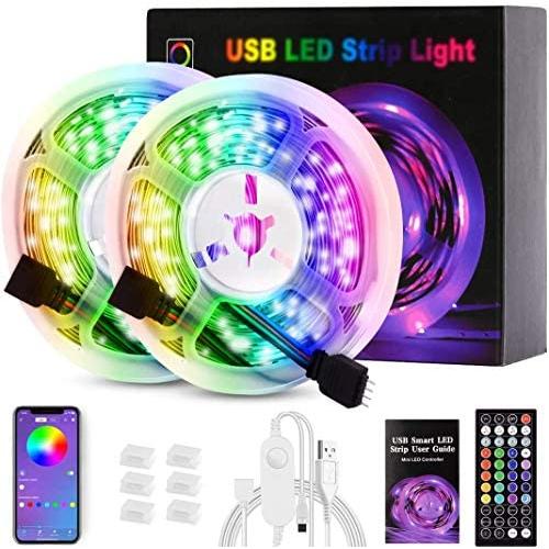 LED Strip Lights, 5050 SMD Bluetooth RGB LED Lights Music Sync Color Changing Bedroom Lights 32.8ft with Remote 44 Keys app Control, USB Strip Lighting, Home Decoration, DIY Decoration, Kitchen