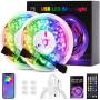 LED Strip Lights, 5050 SMD Bluetooth RGB LED Lights Music Sync Color Changing Bedroom Lights 32.8ft with Remote 44 Keys app Control, USB Strip Lighting, Home Decoration, DIY Decoration, Kitchen