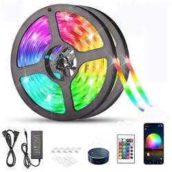 KATUR LED Strip Lights 32.8ft, IP65 Waterproof 300 LEDs 5050 RGB, 16 Million Colors, Smart WiFi APP and 24 Keys Controller Control, Works with Alexa Google Assistant Music Timed Dimmable Strip Lights