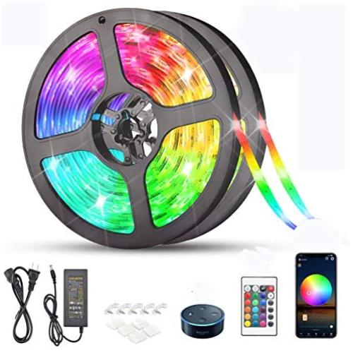 KATUR LED Strip Lights 32.8ft, IP65 Waterproof 300 LEDs 5050 RGB, 16 Million Colors, Smart WiFi APP and 24 Keys Controller Control, Works with Alexa Google Assistant Music Timed Dimmable Strip Lights