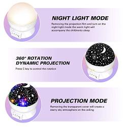 Kids Star Night Light, 360-Degree Rotating Star Projector, Desk Lamp 4 LEDs 8 Colors Changing with USB Cable, Best for Children Baby Bedroom and Party Decorations - White