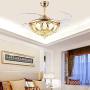 TFCFL 42 Inch Ceiling Fan with Light, Crystal Invisible Chandelier with Remote Control Retractable Blades Dimmable Pendant Lighting Fixture for Decorate Living Room Dining Room Restaurant (Gold)