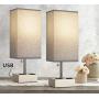 BOBOMOMO USB Table Lamp Set of 2 Bedside Lamps 15.5 with 2 USB Charging Ports & 2 Power Outlet Nightstand Lamps for Bedroom Living Room Study Room (Silver&Gray)