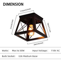Modern Ceiling Light Black Rustic Ceiling Lighting Fixture Flush Mount with Metal Cage Shade for Hallway Bedroom Dining Room Entryway,E26