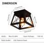 Modern Ceiling Light Black Rustic Ceiling Lighting Fixture Flush Mount with Metal Cage Shade for Hallway Bedroom Dining Room Entryway,E26