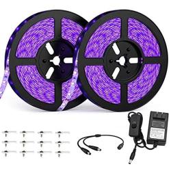 33ft LED UV Black Light Strip Kit, 600 Units UV Lamp Beads, 12V Flexible Blacklight Fixtures, 10m LED Ribbon for Indoor Glow Party, Body Paint, Stage Lighting, Halloween decorations