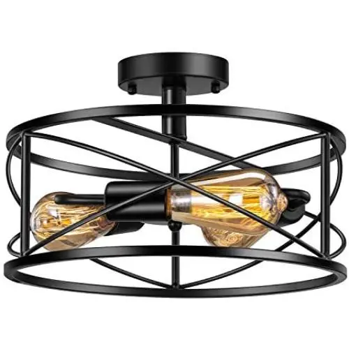 Vintage Semi Flush Mount Ceiling Light, E26 Industrial Metal Cage Ceiling Light Fixture 3 Lights for Bedroom Kitchen Dining Room Living Room Vintage Semi Flush Mount Ceiling Light, E26 Industrial Metal Cage Ceiling Light Fixture 3 Lights for Bedroom Kitchen Dining Room Living Room