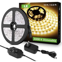 LE LED Strip Light, 32.8ft Dimmable Vanity Lights, 3000K Super Bright LED Tape Lights, 600 LEDs SMD 2835, Strong 3M Adhesive, Suitable for Home, Kitchen, Under Cabinet, Bedroom, Warm White