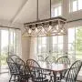 bgLight Farmhouse Kitchen Island Light, 5-Light Distressed White Wood Finish Rustic Dining Table Chandelier Ceiling Light Hanging for Dining Room, Kitchen Island - Grain Brown Wood Finish