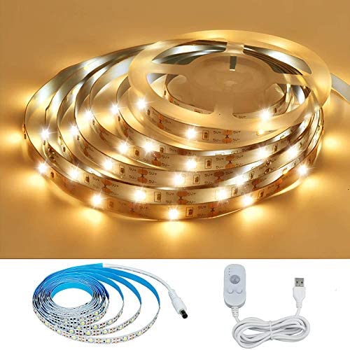 KXZM Motion Sensor Activated LED Strip Light Warm White 3000-3500K, 6.6ft/2M USB Powered 5V Pir Sensor LED Night Light for Closet Light Bedroom Cabinet Stairs KXZM Motion Sensor Activated LED Strip Light Warm White 3000-3500K, 6.6ft/2M USB Powered 5V Pir Sensor LED Night Light for Closet Light Bedroom Cabinet Stairs
