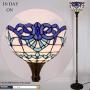 Tiffany Floor Lamp Torchiere Up Lighting W12H66 Inch White Blue Stained Glass Baroque Lampshade Antique Standing Iron Base 1E26 Foot Switch S003B WERFACTORY Lamps Living Room Home Office Decoration