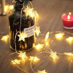 Joyathome Twinkle Star String Lights Battery Operated 17.16 FT 40 LED Warm White Starry Fairy Wall Decor Light for Bedroom Curtain Wedding Party Home Decoration