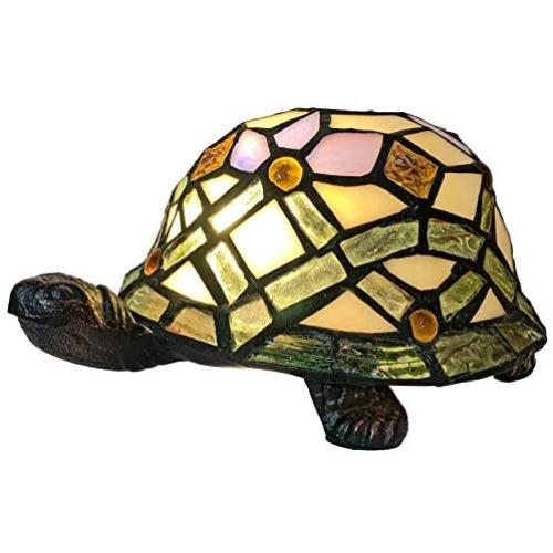 HT Tiffany Styled Turtle Accent Table Lamps, 6 inch Stained Glass Shade Night Light for bedrooms Living Room