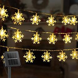 Snowflake Solar Christmas Decorations Lights, 50 Led 24.6 Feet Outdoor Waterproof Fairy Lights with 8 Lighting Modes for Wedding, Party, Tree, Room, Garden, Patio, Yard, Home(Warm White)