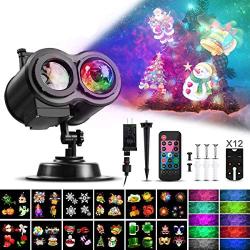 LED Projector Light, CAMTOA Moving Projector Light with 10 Colors Wave 12 Slides Pattern Remote Control Waterproof Projector Lamp, Holiday Light for Halloween Xmas Party Outdoor Indoor Decoration