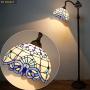 Tiffany Style Reading Floor Lamp Lighting W12H64 Inch White Blue Stained Glass Baroque Lampshade Antique Adjustable Arched Base S003B WERFACTORY LAMPS Living Room Bedroom Beside Table Desk Lover Gifts