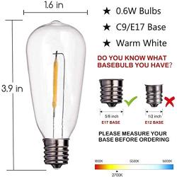 Goothy 10-Pack LED Light Bulbs 0.6 Watt C9/E17 Screw Base ST40 Replacement Clear Plastic Light Bulbs for Outdoor Patio ST40 String Lights, Warm White